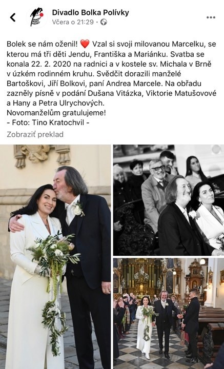 Bolek Polívka sa 22. februára oženil. 