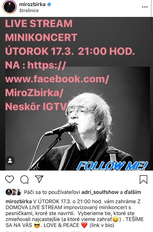 Meky Žbirka dnes chystá online koncert. 