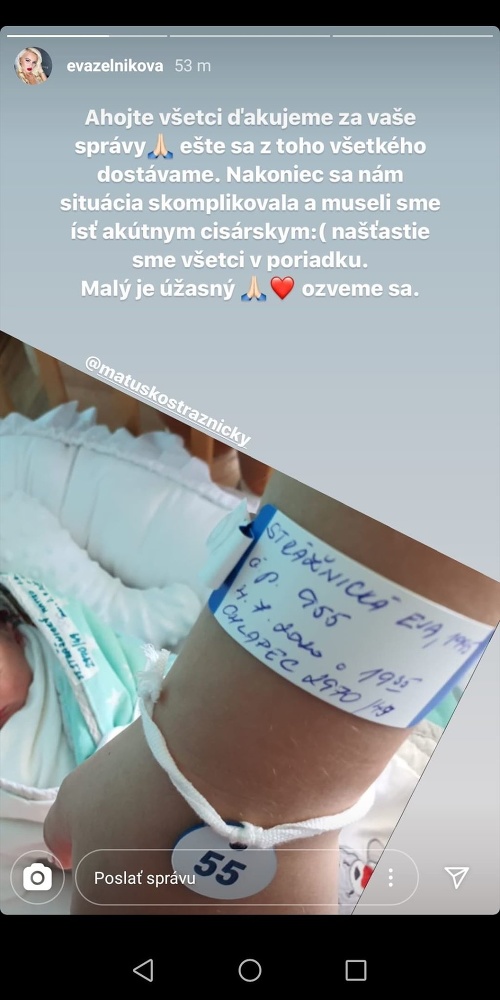 Eva Zelníková priviedla v sobotu na svet svoje prvé dieťa. Synček dostal meno Matteo.