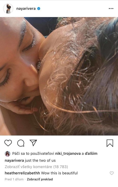 Naya Rivera ešte včera, tesne predtým, ako sa stala nezvestnou, zverejnila na Instagrame fotku so svojím synom.