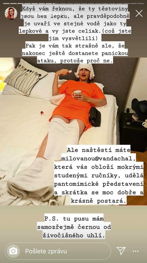Iva Pazderková dostala po večeri na dovolenke záchvat. 