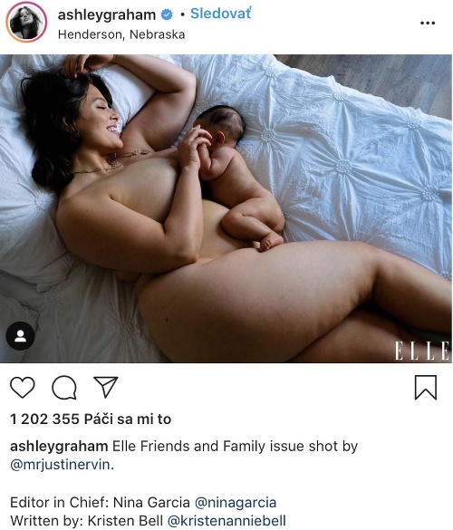 Súčasťou najnovšieho vydania magazinu Elle je aj takýto intímny záber slávnej Ashley Graham a jej synčeka.