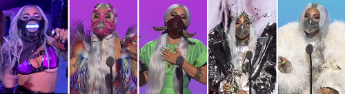 Lady Gaga a jej výstredné módne kreácie, ktoré počas odovzdávania cien MTV vystriedala. 