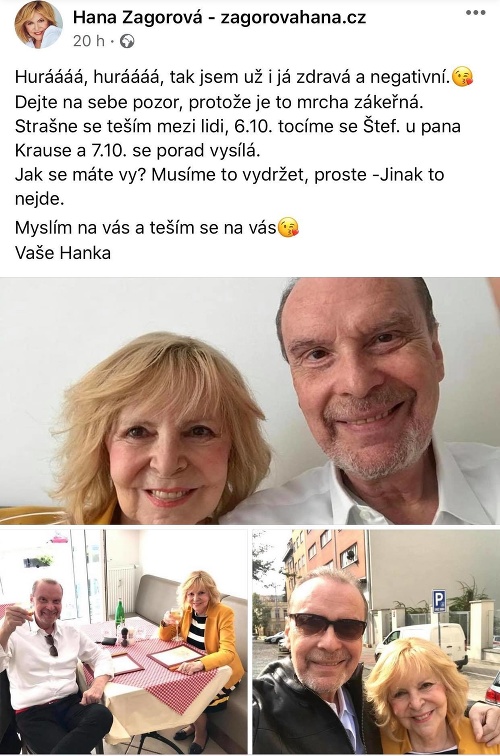 Hana Zagorová porazila koronavírus