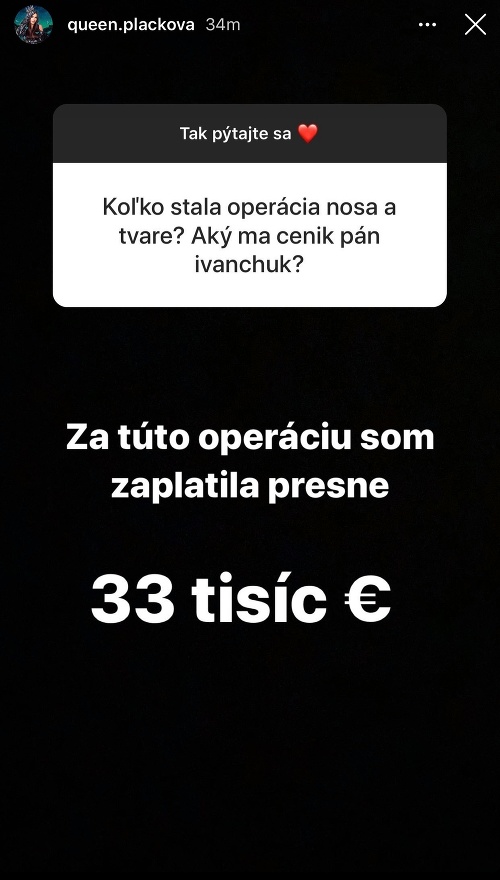 Kráľovná slovenského Instagramu priznala, koľko zaplatila za operáciu 