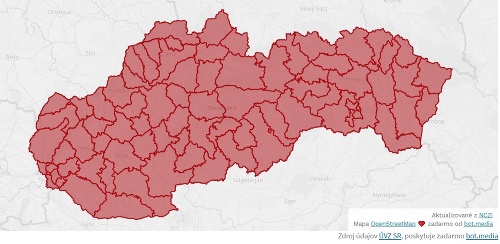 Červené sú už všetky okresy.