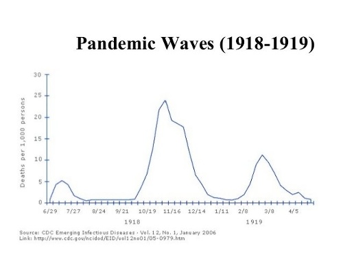 Španielska chrípka sa rozšírila v troch vlnách. Vrchol dosiahla v októbri a novembri 1918. 