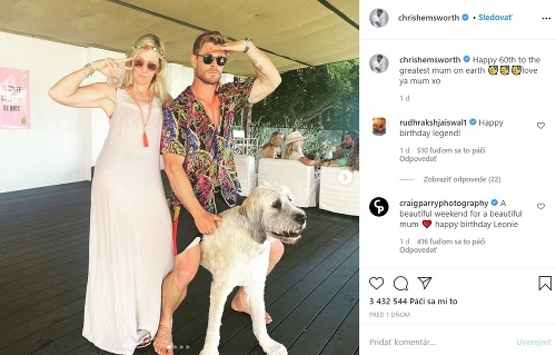Chris Hemsworth na Instagrame gratuloval svojej mame. 