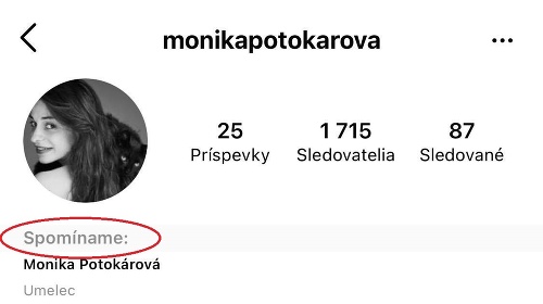 Na instagramovom profile Moniky Potokárovej sa uvádza informácia: Spomíname.