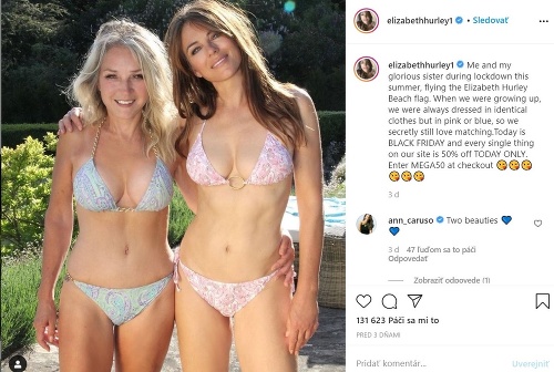 Elizabeth Hurley a jej sestra Kate vyzerajú v bikinách fantasticky.