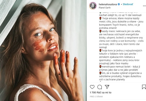 Helena Houdová zverejnila šokujúcu fotku a status, v ktorom vysvetlila svoj pohľad na menštruáciu. 