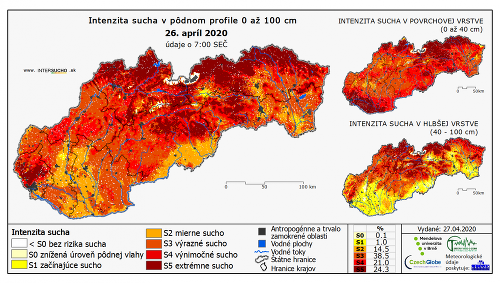 Intenzita sucha na Slovensku dňa 26. apríla 2020