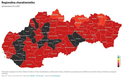 Slovensko má od včera už 20 okresov v čiernej fáze.