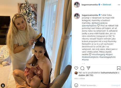 Monika Bagárová zverejnila fotku, na ktorej dojčí svoju 10-mesačnú dcérku Ruminku.
