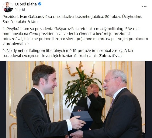 Exprezident Gašparovič oslavuje životné
