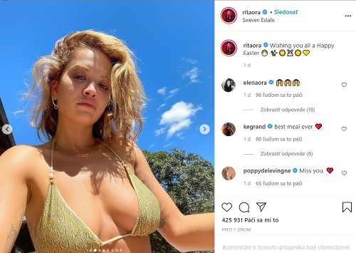 Rita Ora na sociálnej sieti Instagram bežne zverejňuje provokatívne fotky. 