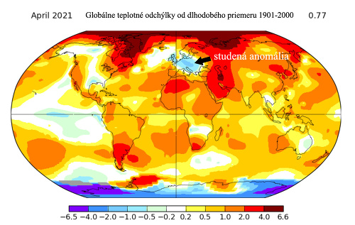 Globálne teplotné odchýlky od dlhodobého priemeru v apríli
