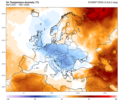 Studená anomália nad Európou v apríli