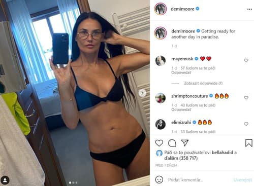 Demi Moore zverejnila fotku v plavkách aj na Instagrame. 