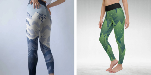 Legíny s potlačou zasnežených horských štítov a lesnou zeleňou od Heyawear