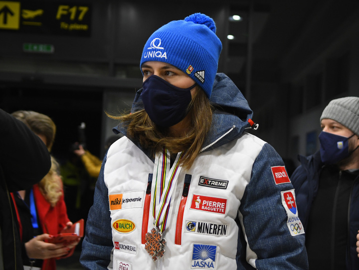 Pictured is Slovakian skier Petra Vlhová with medals after returning from the Alpine World Championships in Cortina d'Ampezzo, Italy. 