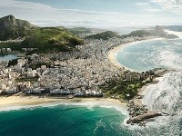 Uprostred pláž Arpoador, vľavo Copacabana a Leme, Rio de Janeiro, Brazília