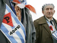 Bývalý väzeň koncentračného tábora Stanyslaw Bryla z Poľska sleduje spomienkové oslavy pri príležitosti 60. výročia oslobodenia nacistického koncentračného tábora Mittelbau-Dora pri nemeckom Nordhausene 11. apríla 2005.