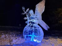 Ľadová socha holubice, ktorú vytvoril český tím