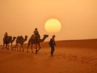 Jazda na ťavách po marockej púšti.