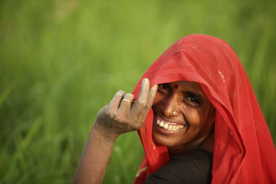 Žena na poli v indickom Allahabáde
