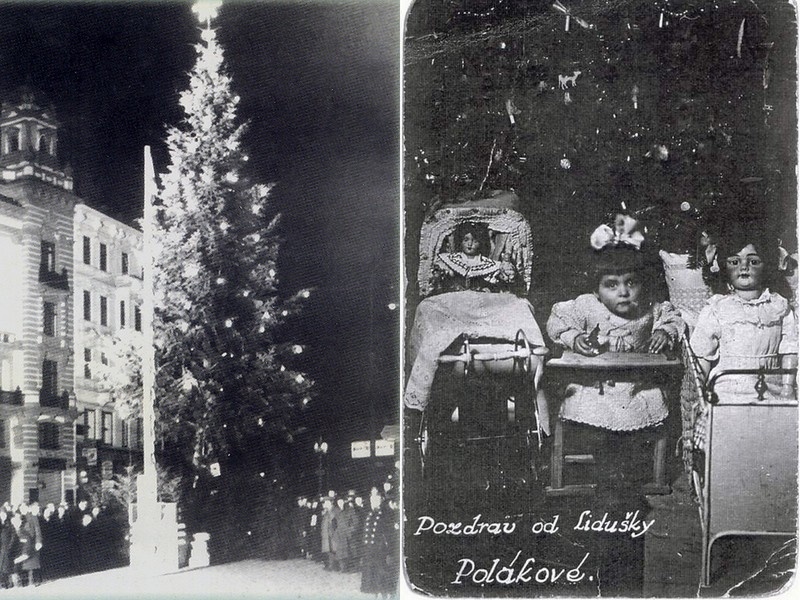 Prvý vianočný stromček a malá Liduška. © Internetová encyklopedie dějin Brna
