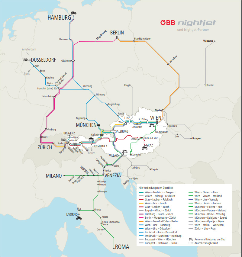 Mapa trás nočných vlakov