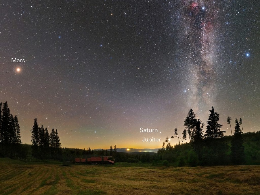 foto: Tomáš Slovinský - Mliečna cesta, Jupiter, Saturn a Mars v zodiakálnom svetle na Trcoh studničkách - Vysoké Tatry
