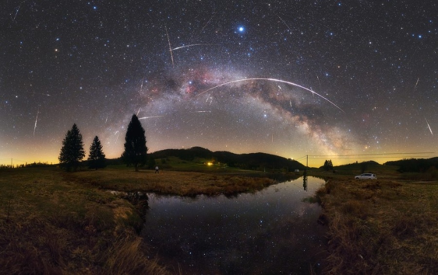 foto: Tomáš Slovinský - meteorický roj Lyridy z roku 2020 fotografované z Muránskej planiny - Salaš Zbojská