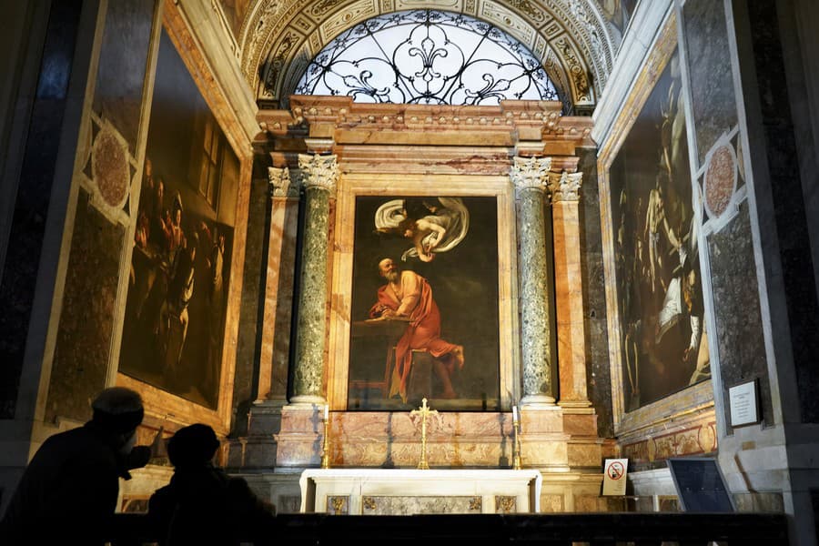 Maľby, ktoré opisujú život apoštola Matúša v Contarelliho kaplnke v Kostole svätého Ľudovíta Francúzov