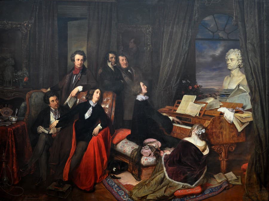 Liszt za klavírom na maľbe Josefa Danhausera z roku 1840