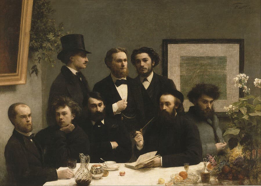 Maľba Henriho Fantin-Latoura z roku 1872, zľava Verlaine a Rimbaud