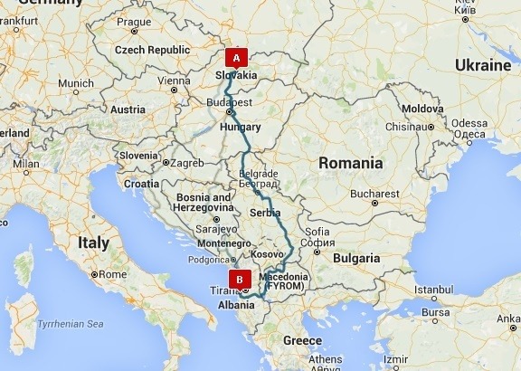Mapa cesty zo Slovenska