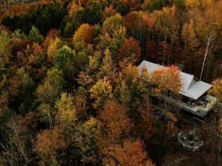 Medzi stromami dom ani nevidieť, no škoda sa nepozrieť bližšie. Stačí tu vyjsť na terasu a ste uprostred nádherného lesa