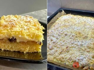 Cesto vôbec nemiesim, len ho nasypem na plech. Výborný hrnčekový koláč s pudingom a ovocím.