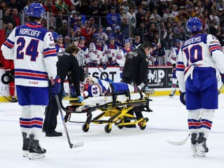 FOTO Jeho brat hviezdi po boku Slafkovského: Američana odniesli z ľadu na nosidlách