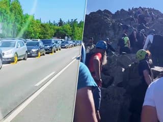 VIDEO: Víkend spustil v Tatrách „blázinec“. Ľudia sa tlačili na chodníkoch, desiatky áut dostali papuče