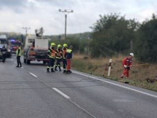 Nehoda ochromila cestu pri Prievidzi. Na vozovku spadol elektrický kábel