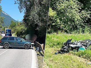 FOTO: Zrážka auta a motorky na Liptove. Nehoda v úseku odstavila dopravu