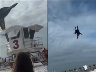 Panika na vychytenej pláži: VIDEO Dovolenkárov vyľakala stíhačka! Letela veľmi nízko, vzduchom lietali stany