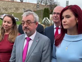 Tlačová konferencia predsedov českých poslaneckých klubov ODS, STAN, TOP 09, KDU-ČSL a Pirátov v Bratislave