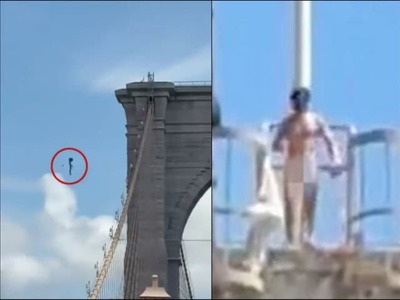 Šokovaní turisti aj obyvatelia New Yorku sledovali v nedeľu popoludní nebezpečný incident na Brooklynskom moste. Nahý muž vyliezol na jeden z jeho pylónov, vyvesil niekoľko vlajok a napriek výzvam polície skočil z výšky približne 85 metrov do rieky East River.