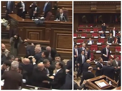 Zasadnutie arménskeho parlamentu sa zmenilo na poriadnu bitku. Poslanci vládnej strany a opoziční zákonodarcovia sa počas rokovania dostali do fyzického konfliktu, pri ktorom padali údery, kopance a dokonca lietali aj stoličky. Situáciu musela napokon upokojovať parlamentná ochranka. Zábery z incidentu sa rýchlo rozšírili na sociálnych sieťach.