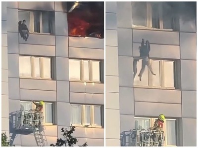 Desivé chvíle zachytila kamera v Berlíne, kde žena uviazla na 11. poschodí bytového domu zachváteného požiarom. Pred plameňmi nemala kam uniknúť. Keďže hasičský rebrík nedosiahol až k nej, napokon musela urobiť mimoriadne riskantný krok – skočiť do záchranárskeho koša niekoľko poschodí pod ňou.