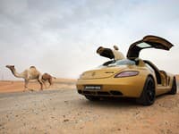 Mercedes-Benz SLS AMG v špecialnom zlatom prevedení.